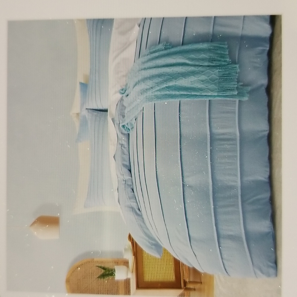 Oli Anderson Airy Blue Pleated Duvet Cover Set King 3pc Soft Breathable Bedding
